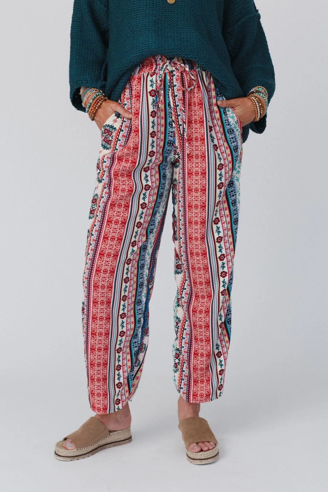 The Nest Staycation Wide Leg Drawstring Pant - Red Clay