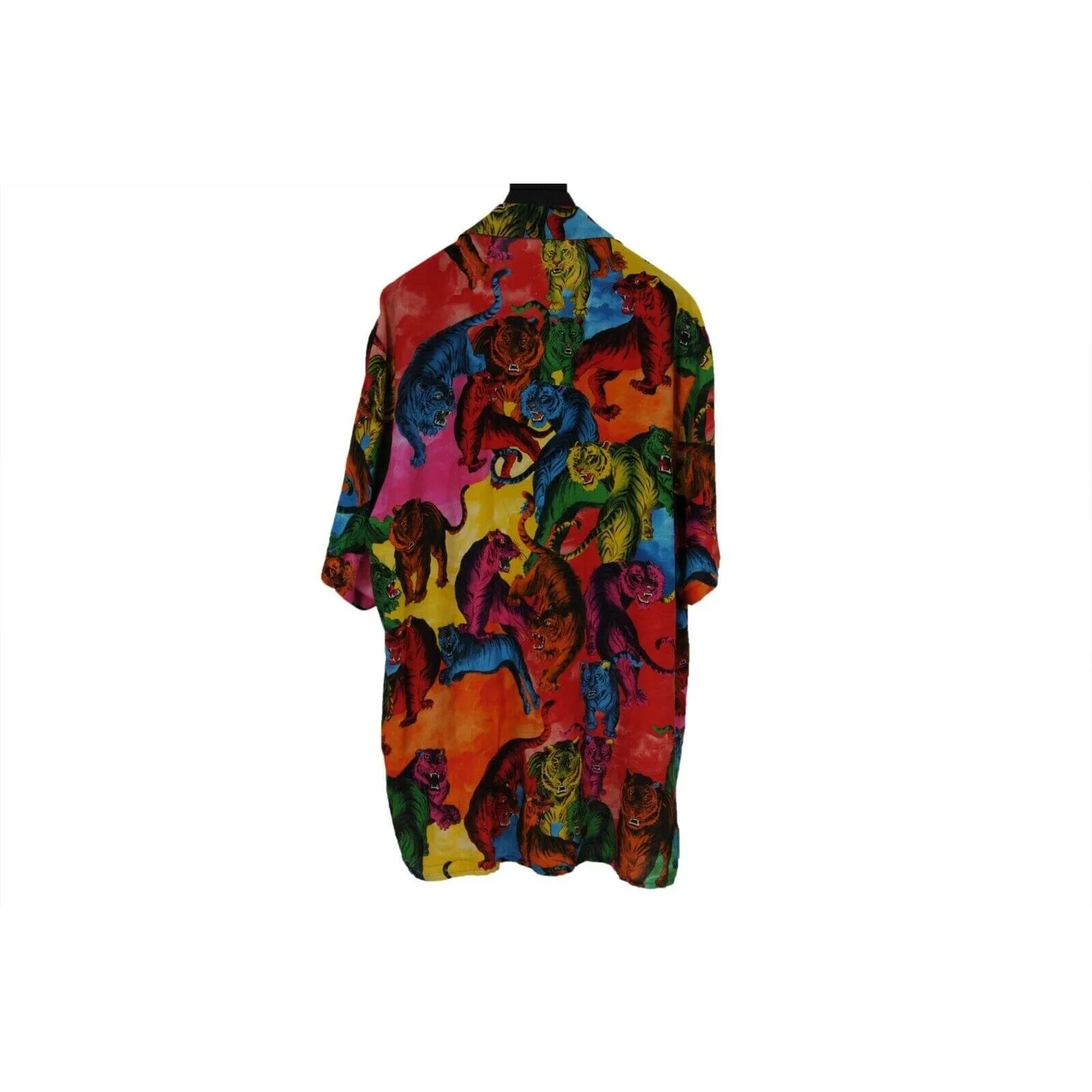 Tiger Cloud Button Down Shirt IT 54 Blue Red Green Viscose Bowling