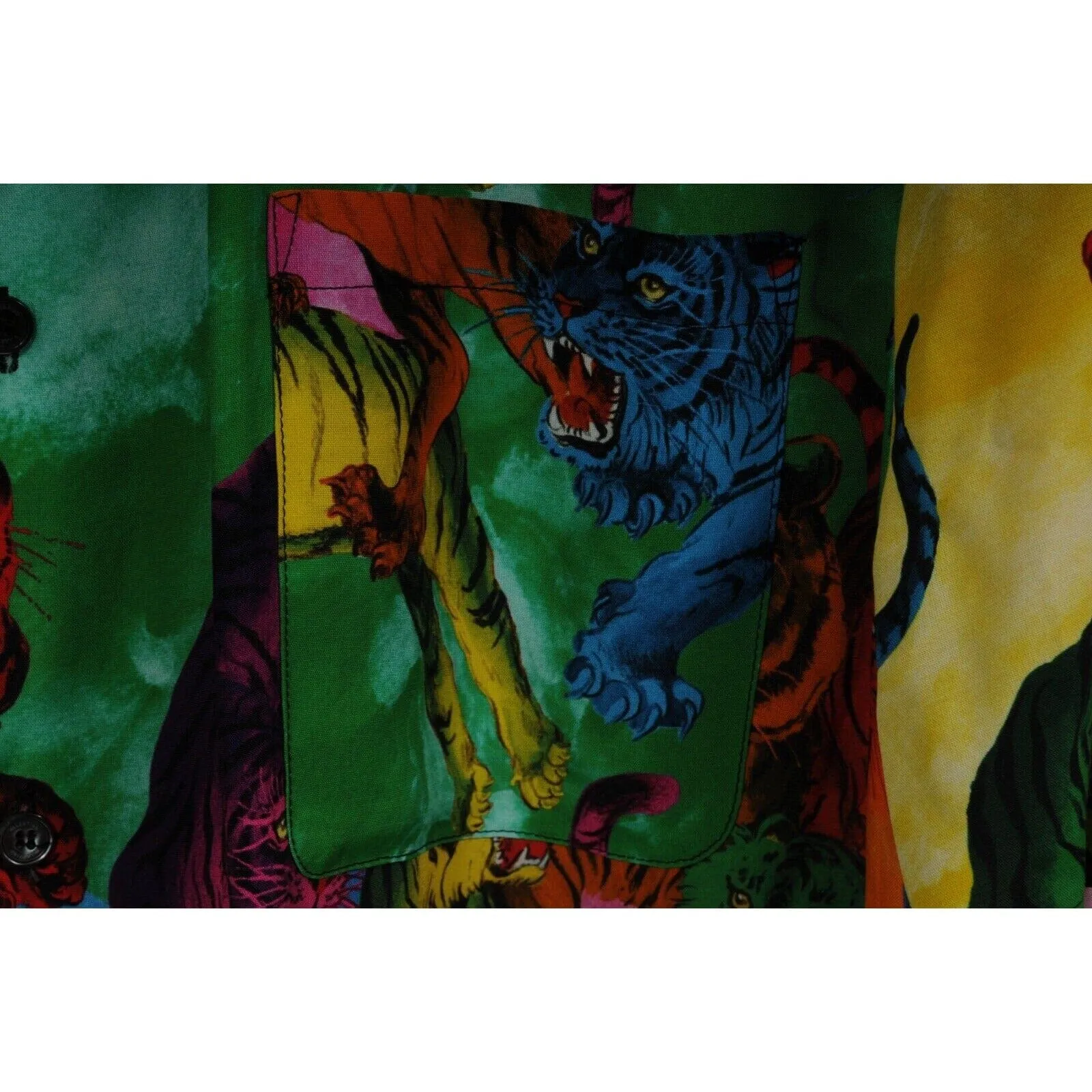 Tiger Cloud Button Down Shirt IT 54 Blue Red Green Viscose Bowling