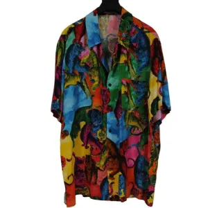Tiger Cloud Button Down Shirt IT 54 Blue Red Green Viscose Bowling