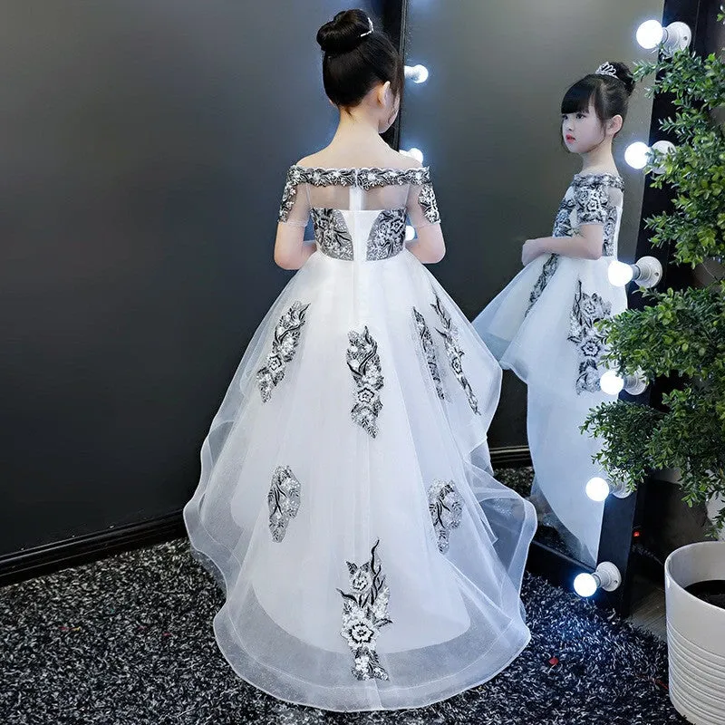 Tulle Princess Off The Shoulder Flower Boat Neck Party Communion Gowns