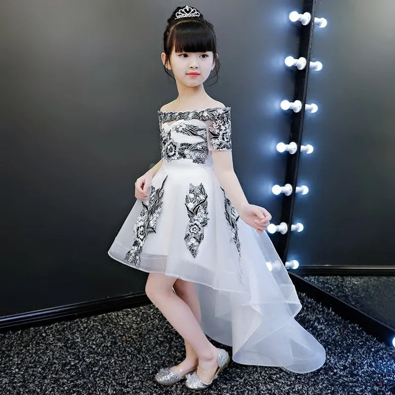 Tulle Princess Off The Shoulder Flower Boat Neck Party Communion Gowns