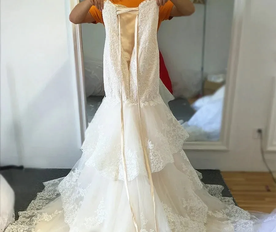 Wedding Gown Lace Mermaid Champagne and Ivory Wedding Dresses Bridal Gown