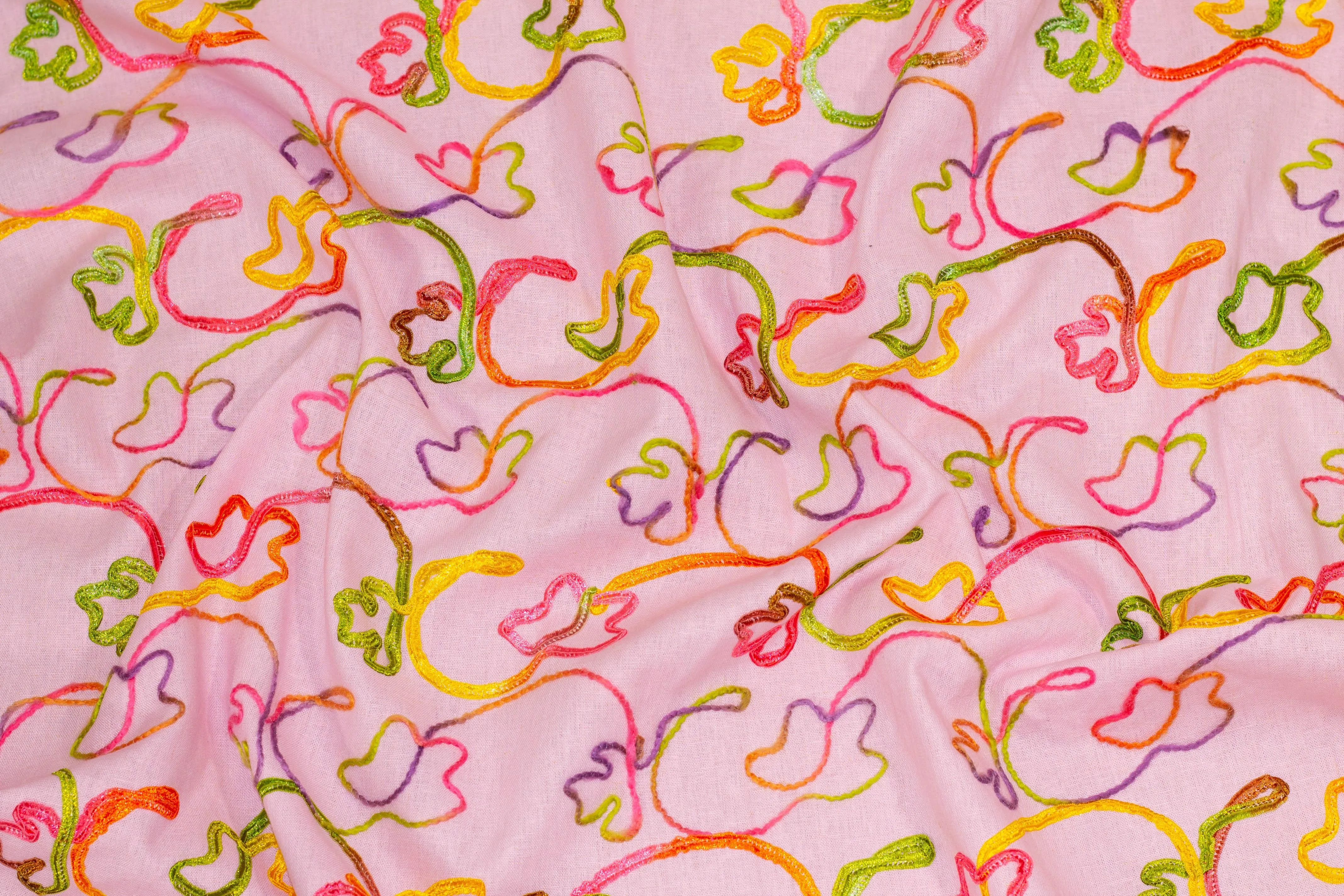 Whisper Pink and Multicolor Embroidered Linen