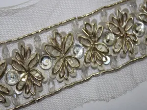 White Golden Fancy Sequins Handwork Embroidered Border