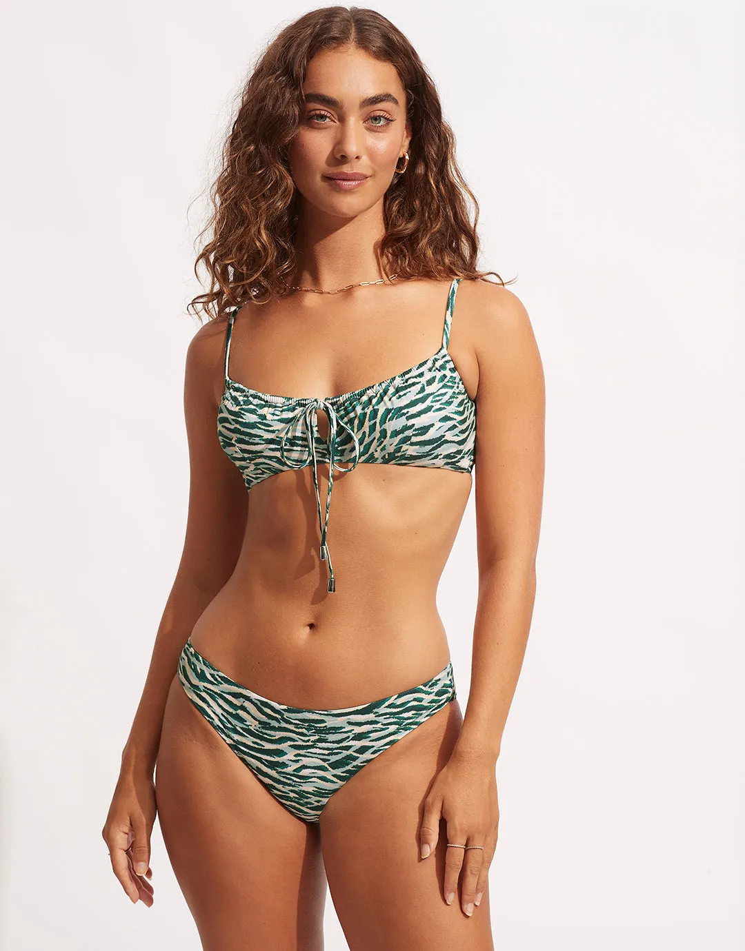 Wild at Heart Drawstring Bralette Bikini Top - Evergreen