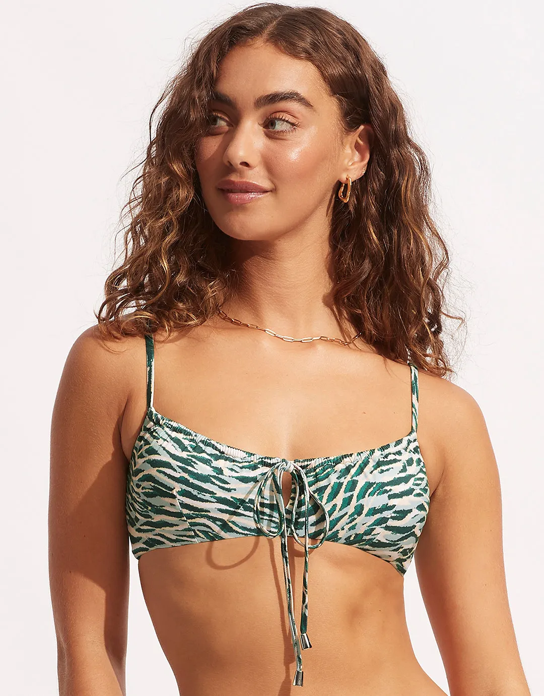 Wild at Heart Drawstring Bralette Bikini Top - Evergreen