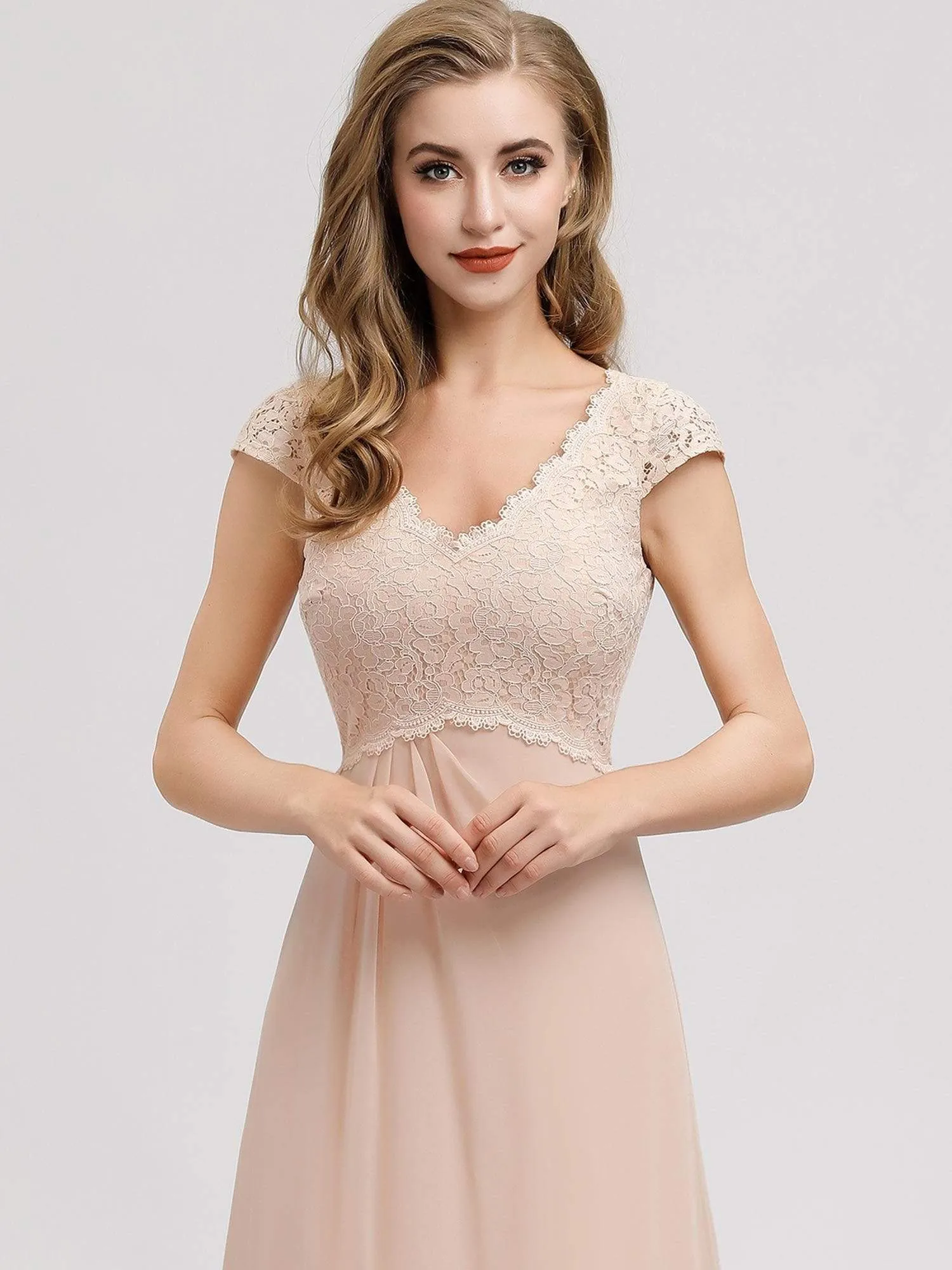 Women's A-Line V-Neck Cap Sleeve Bridesmaid Dress