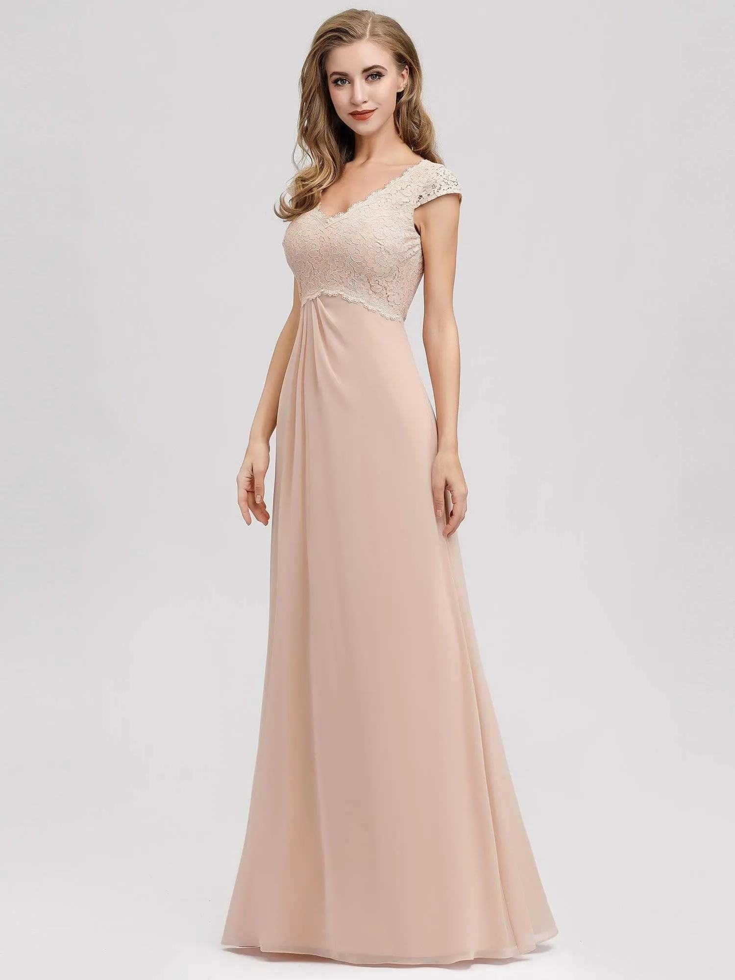 Women's A-Line V-Neck Cap Sleeve Bridesmaid Dress