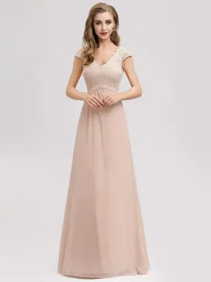 Women's A-Line V-Neck Cap Sleeve Bridesmaid Dress