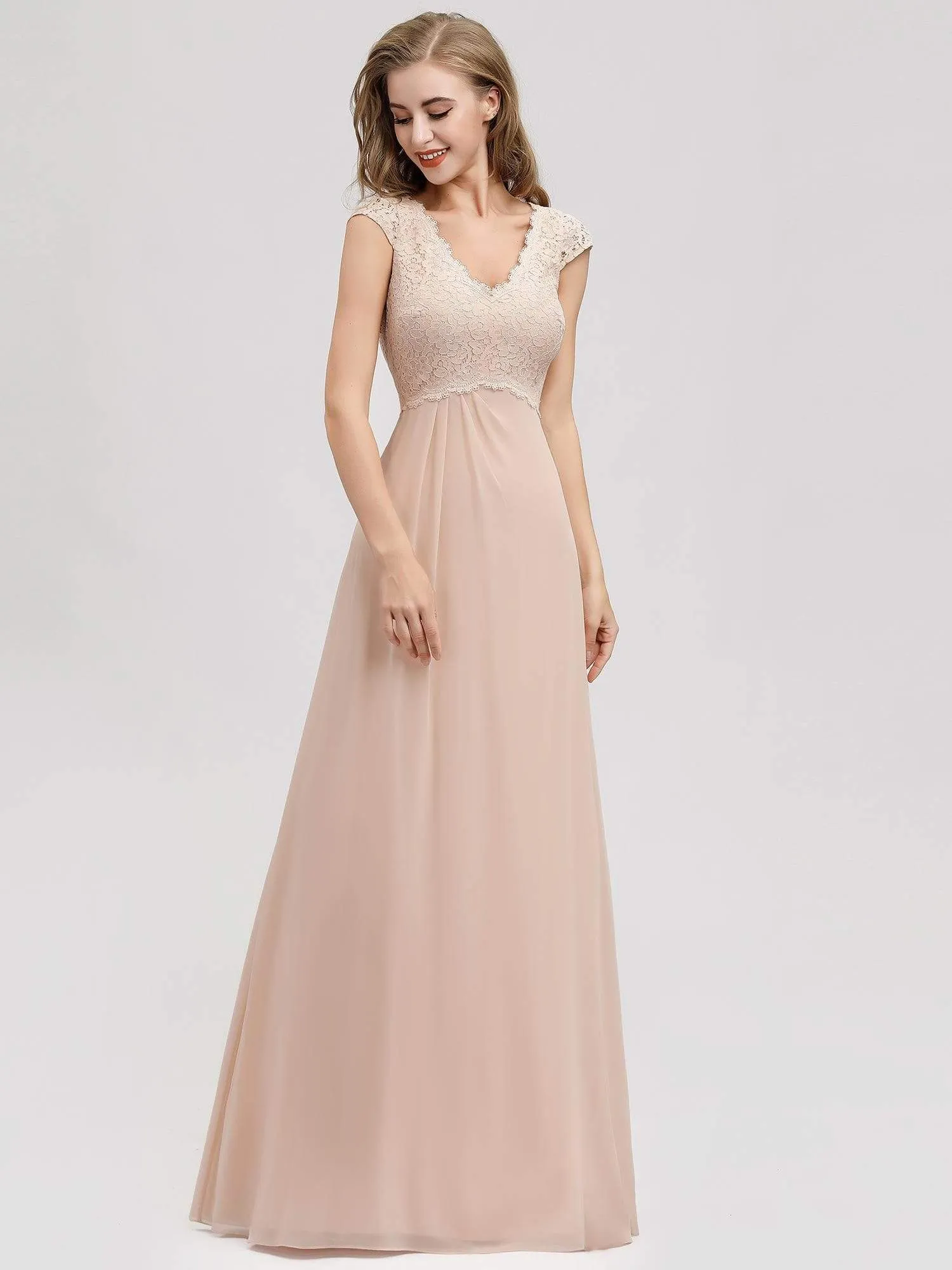 Women's A-Line V-Neck Cap Sleeve Bridesmaid Dress