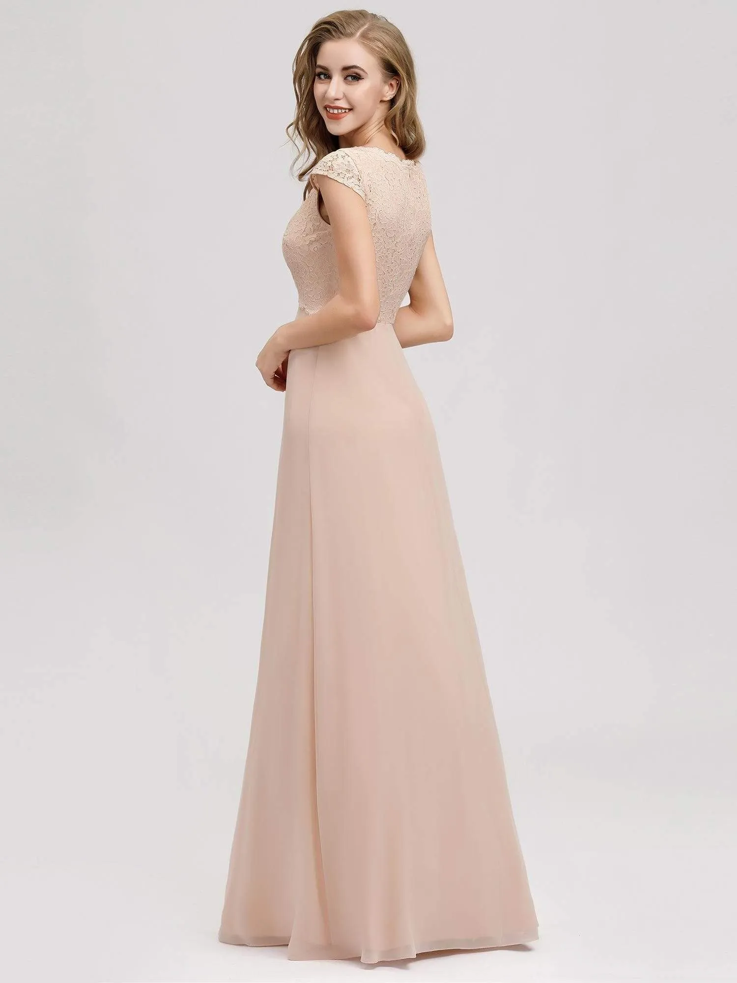 Women's A-Line V-Neck Cap Sleeve Bridesmaid Dress