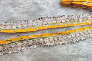 Yellow Gota Work Embroidered Border