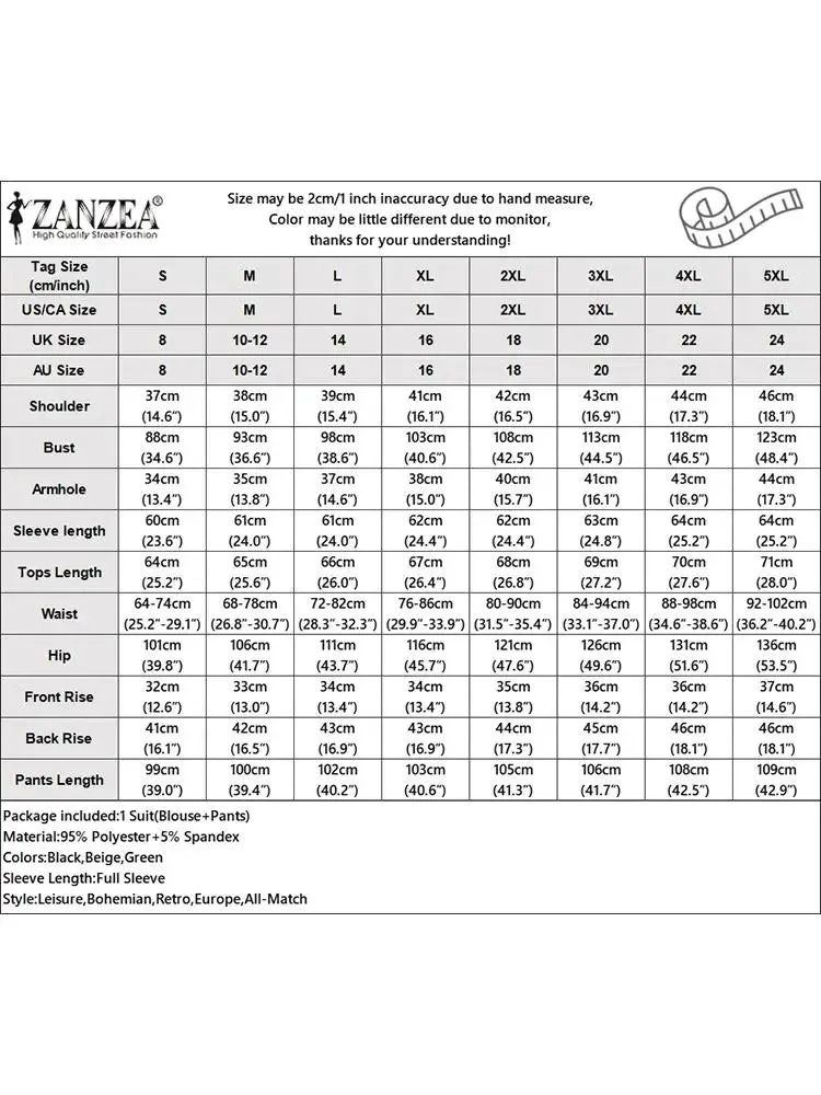 ZANZEA Office Matching Sets Blazer Tracksuits Long Sleeve Lapel Blouse & Wide Leg Pants